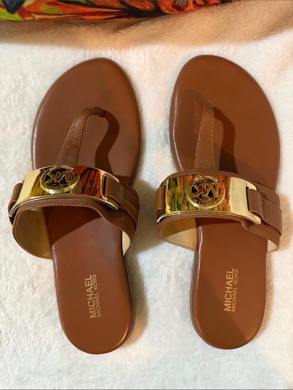 Michael Kors Brown Slide Sandals with Gold MK Emblem